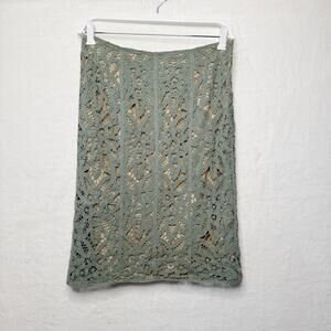 BETSEY JOHNSON Crochet Lace Skirt Vintage 90s Fairy Grunge Hippie Green Sz 6